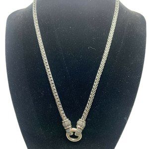 Braided Italian Sterling Silver 925 Necklace W/Small Round Pendant